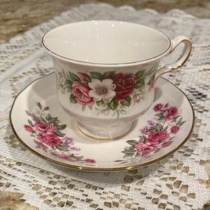 Vintage Queen Anne Teacup & Saucer Floral Pink Rose Bone China